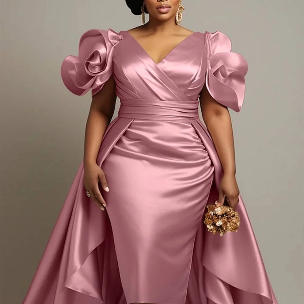 Elegant Pink Satin Dress, Bridesmaid, Mother Of The Bride.